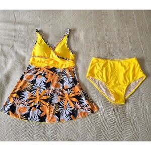 Grace Karin Women’s Yellow Floral Tankini Top & Swim Bottom Set Size Small